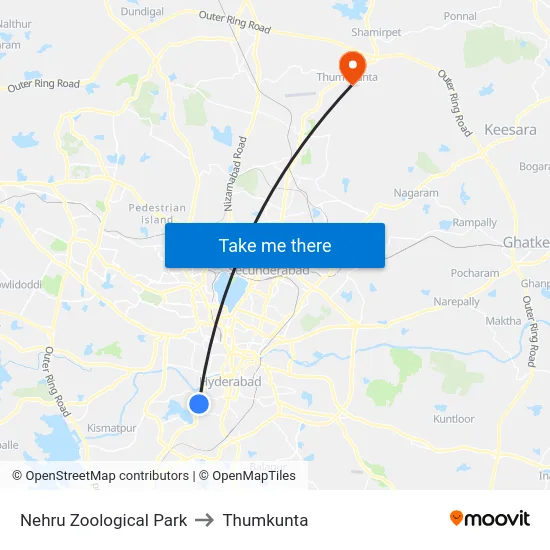 Nehru Zoological Park to Thumkunta map