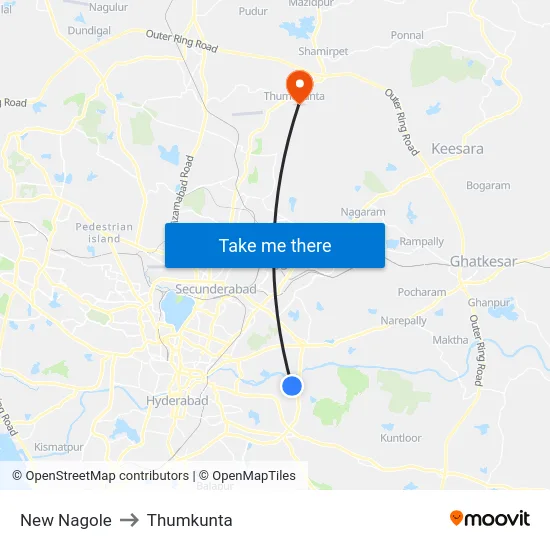 New Nagole to Thumkunta map