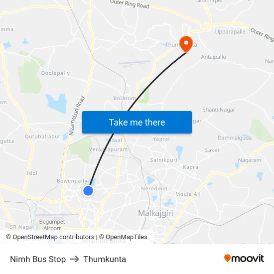Nimh Bus Stop to Thumkunta map
