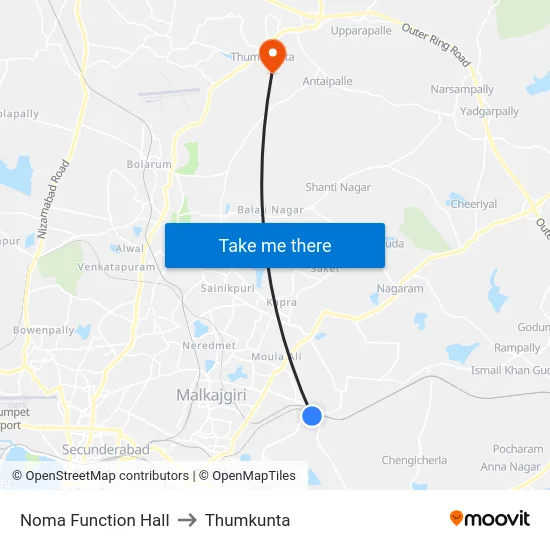 Noma Function Hall to Thumkunta map