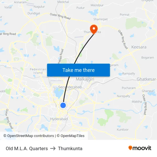 Old M.L.A. Quarters to Thumkunta map