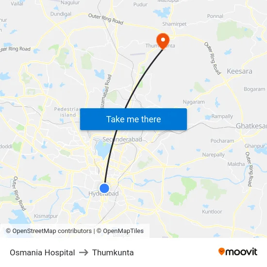 Osmania Hospital to Thumkunta map