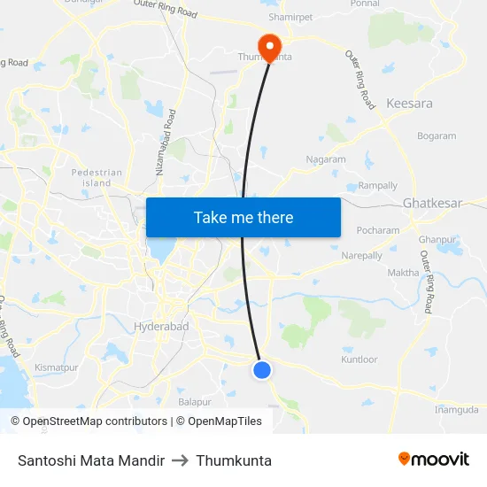 Santoshi Mata Mandir to Thumkunta map