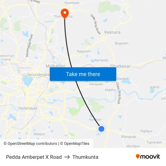 Pedda Amberpet X Road to Thumkunta map