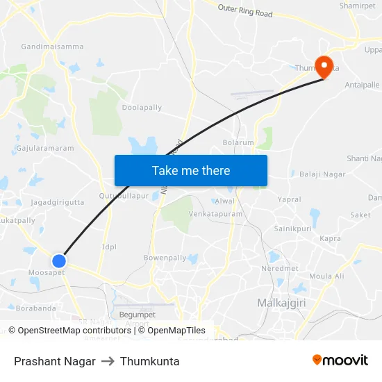 Prashant Nagar to Thumkunta map