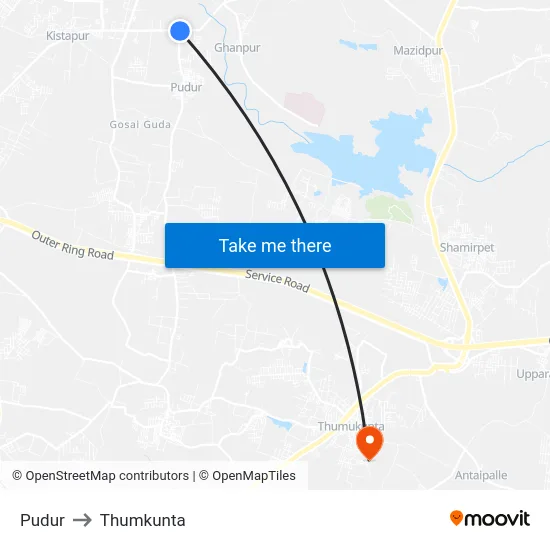 Pudur to Thumkunta map