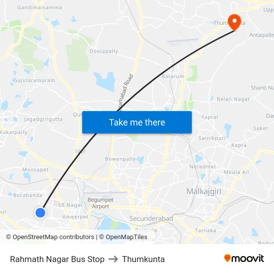 Rahmath Nagar Bus Stop to Thumkunta map