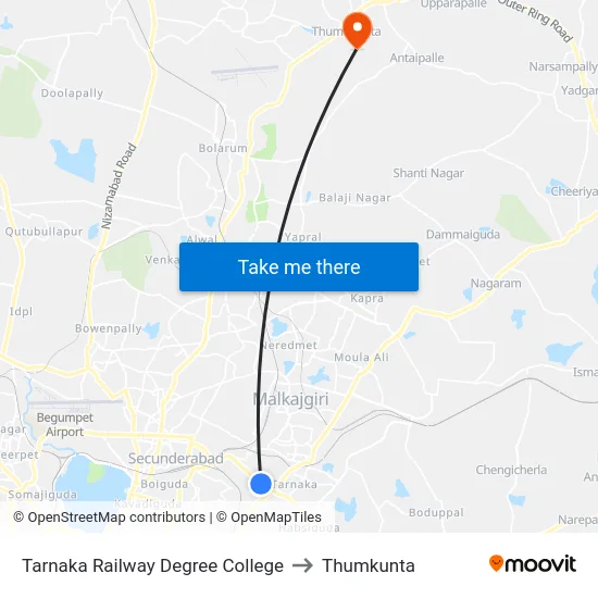 Tarnaka Railway Degree College to Thumkunta map