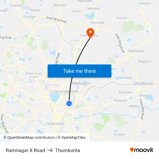 Ramnagar X Road to Thumkunta map