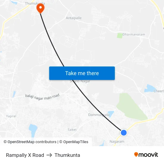 Rampally X Road to Thumkunta map