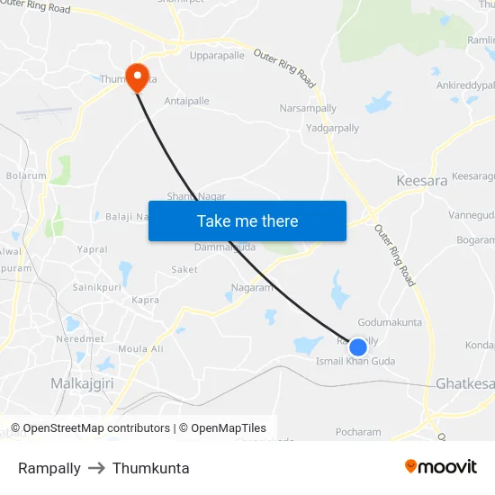 Rampally to Thumkunta map