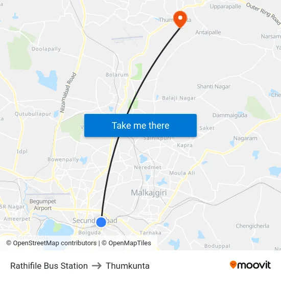 Rathifile Bus Station to Thumkunta map