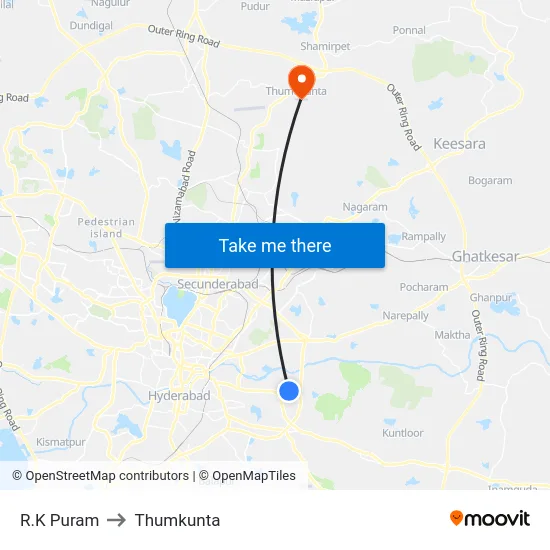 R.K Puram to Thumkunta map
