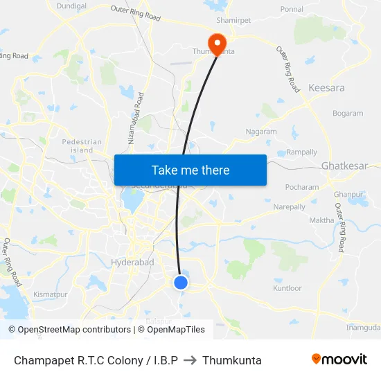 Champapet R.T.C Colony / I.B.P to Thumkunta map