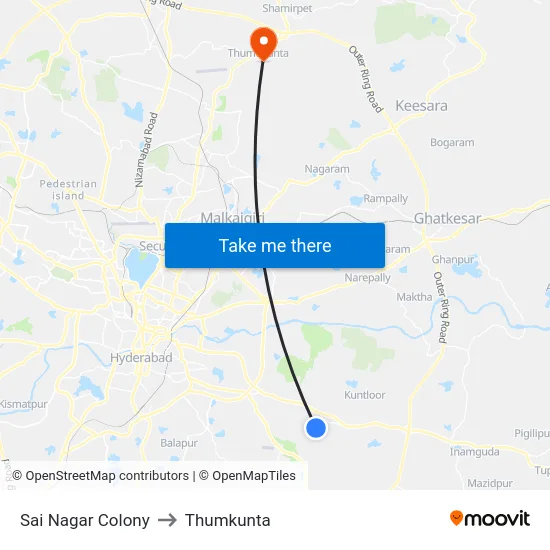Sai Nagar Colony to Thumkunta map