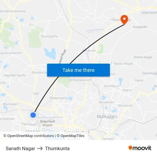 Sanath Nagar to Thumkunta map