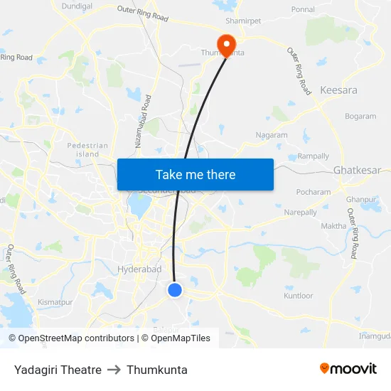 Yadagiri Theatre to Thumkunta map