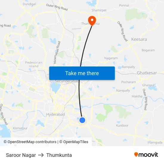 Saroor Nagar to Thumkunta map
