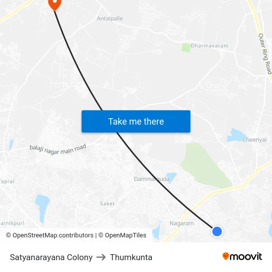 Satyanarayana Colony to Thumkunta map