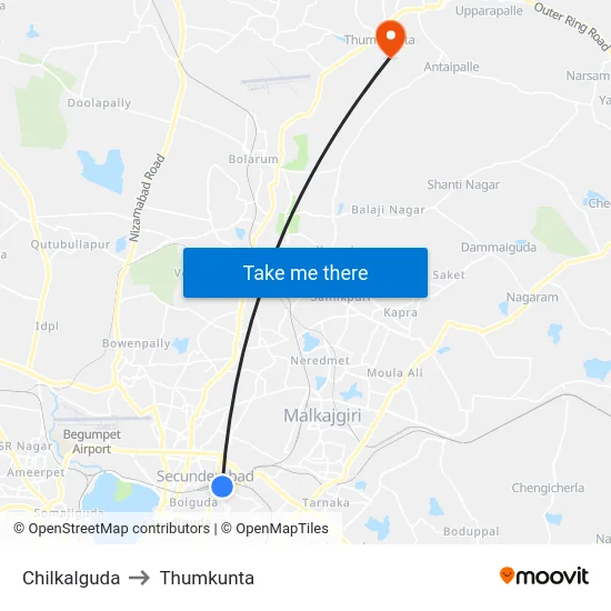Chilkalguda to Thumkunta map