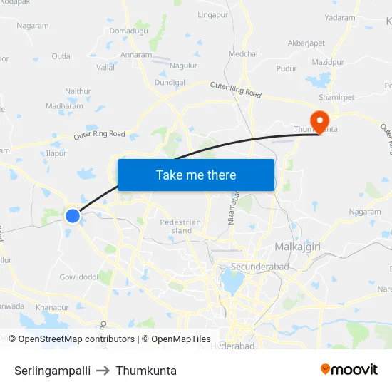 Serlingampalli to Thumkunta map