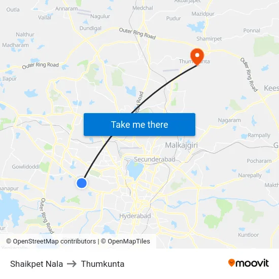 Shaikpet Nala to Thumkunta map