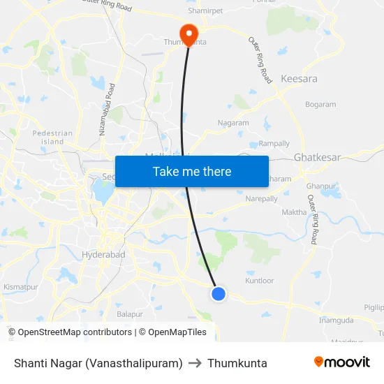 Shanti Nagar (Vanasthalipuram) to Thumkunta map