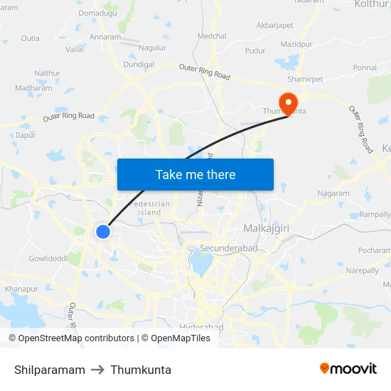 Shilparamam to Thumkunta map
