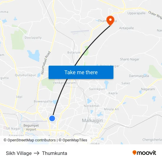 Sikh Village to Thumkunta map