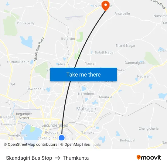 Skandagiri Bus Stop to Thumkunta map
