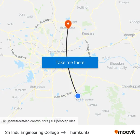 Sri Indu Engineering College to Thumkunta map