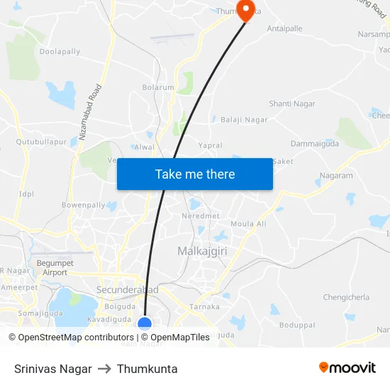 Srinivas Nagar to Thumkunta map