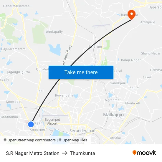 S.R Nagar Metro Station to Thumkunta map