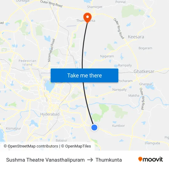 Sushma Theatre Vanasthalipuram to Thumkunta map