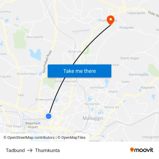 Tadbund to Thumkunta map