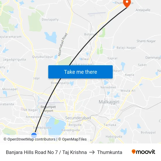 Banjara Hills Road No 7 / Taj Krishna to Thumkunta map