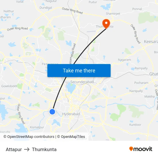 Attapur to Thumkunta map