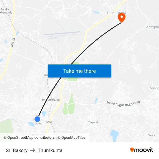 Sri Bakery to Thumkunta map