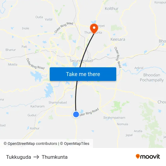 Tukkuguda to Thumkunta map