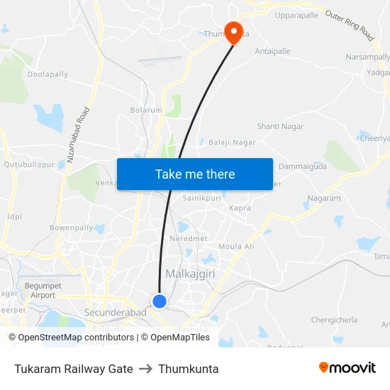 Tukaram Railway Gate to Thumkunta map
