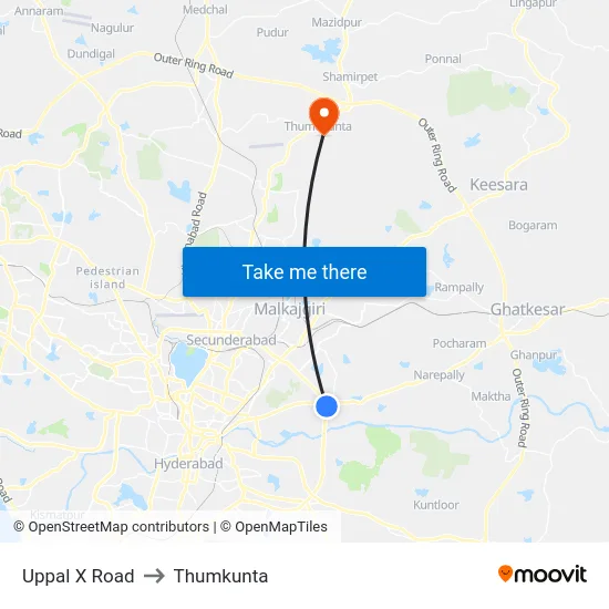 Uppal X Road to Thumkunta map