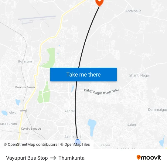 Vayupuri Bus Stop to Thumkunta map