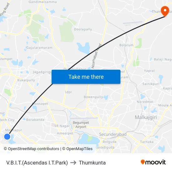 V.B.I.T.(Ascendas I.T.Park) to Thumkunta map