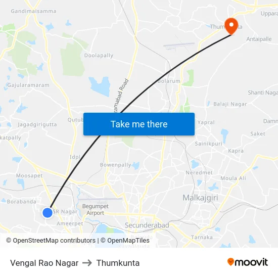 Vengal Rao Nagar to Thumkunta map