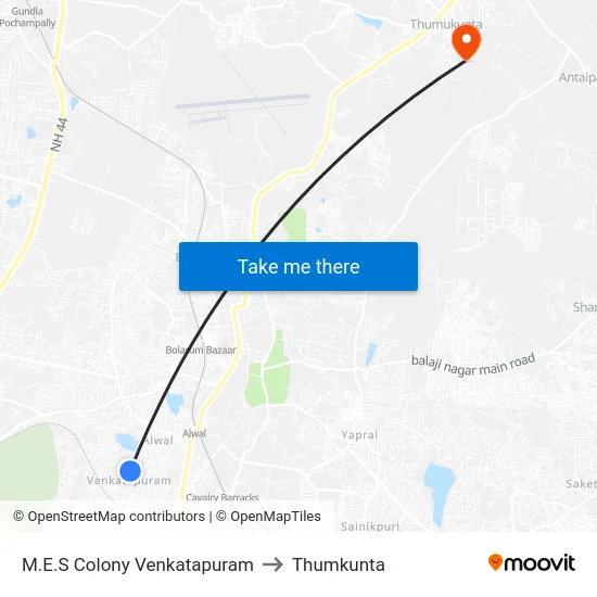 M.E.S Colony Venkatapuram to Thumkunta map