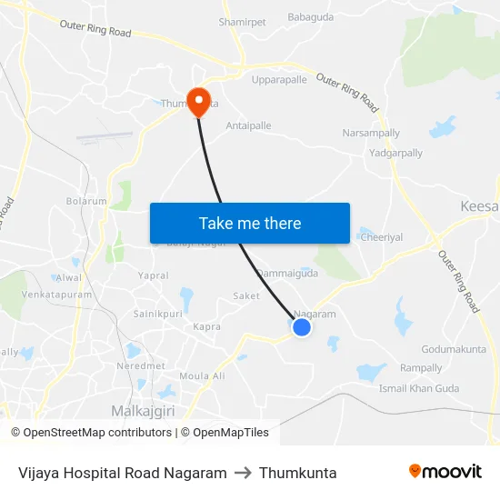 Vijaya Hospital Road Nagaram to Thumkunta map