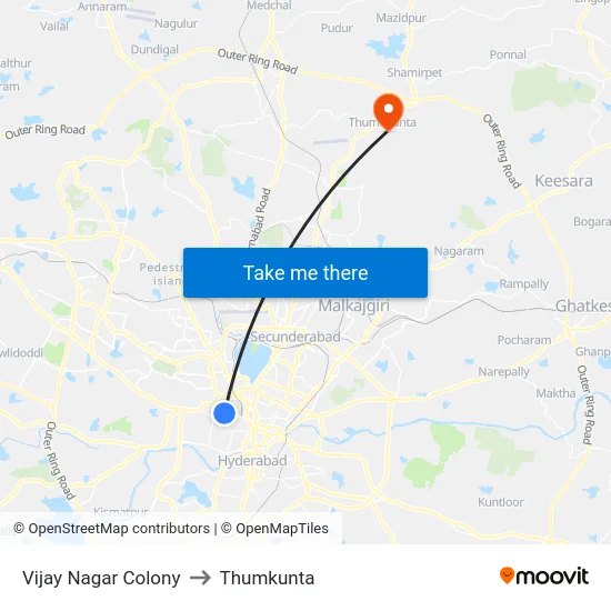 Vijay Nagar Colony to Thumkunta map
