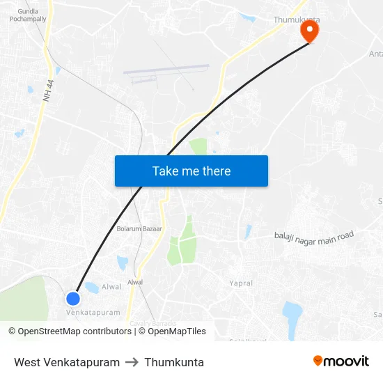 West Venkatapuram to Thumkunta map