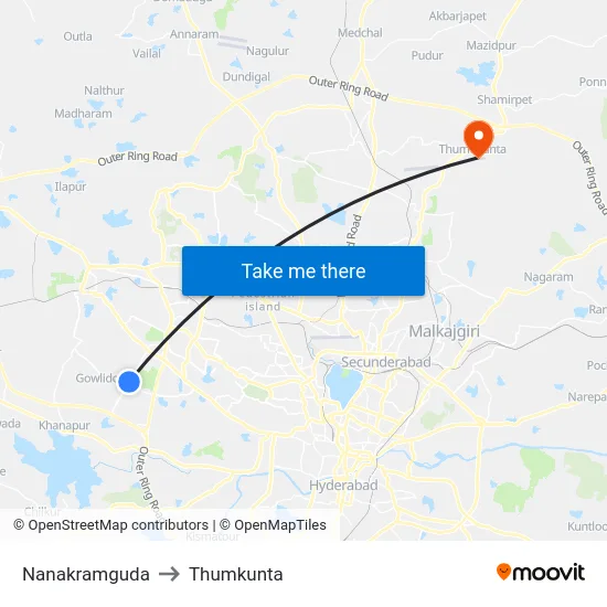 Nanakramguda to Thumkunta map
