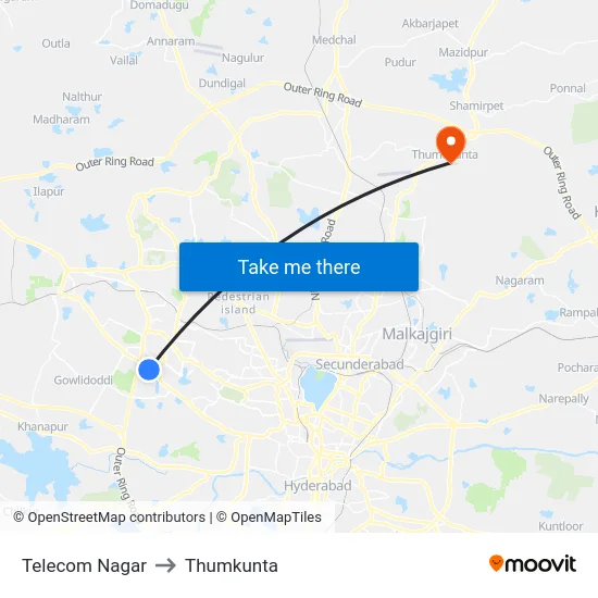 Telecom Nagar to Thumkunta map